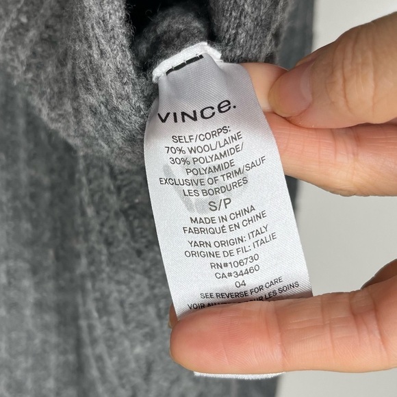 VINCE Side Slit Crew Neck Wool Blend Sweater Pullover Oversized Small Grey - Picture 13 of 14